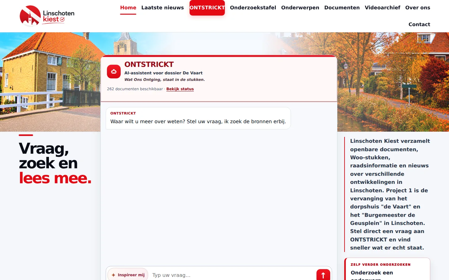 De echte startpagina van LinschotenKiest met de brongebonden assistent ONTSTRICKT